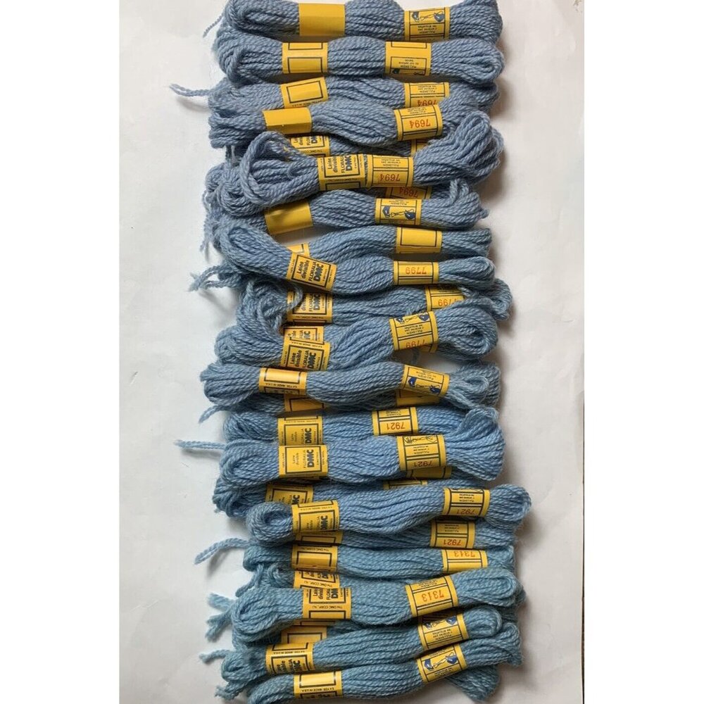 Vintage DMC Wool Yarn Laine Divisible 5 Meters Lot of 28 Blue